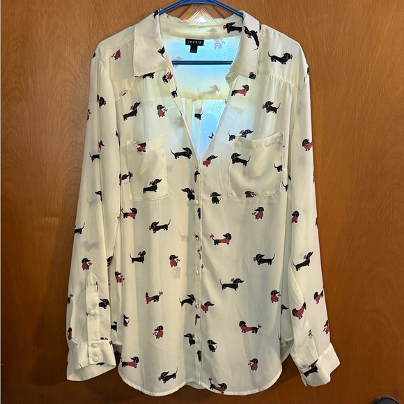 torrid Tops - Torrid Cream lightweight button up Top with Playful Dachshund Print